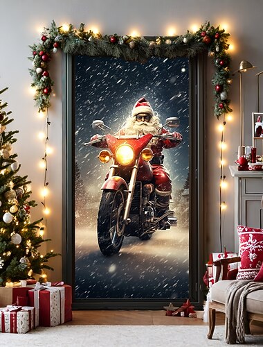  joulu ovikoristeet oven kannet joulu moottori joulupukin ovi kuvakudos ovi verho koriste tausta ovi banneri etuovelle maalaistalo lomajuhla sisustustarvikkeet sisällä/ulkona