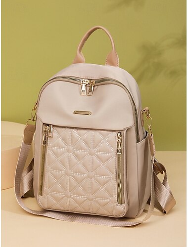  sac à dos matelassé beige pour femme avec poches zippées et bretelles réglables – sac élégant de tous les jours pour le travail et les voyages