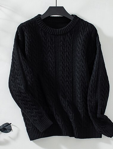  Per donna Felpa Giornaliero Da ufficio Essenziale Tinta unica Cavi Girocollo Testurizzato Manica lunga Top regolari Maglia Fine settimana Nero Beige Autunno Inverno