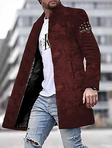  Herren Wintermantel Mantel Freizeitskleidung Urlaub Mit Taschen Bedruckt Vordertasche Herbst Winter camuflaje Strassenmode Sport Umlegekragen Standard Rot Blau Purpur Grün Grau Jacken