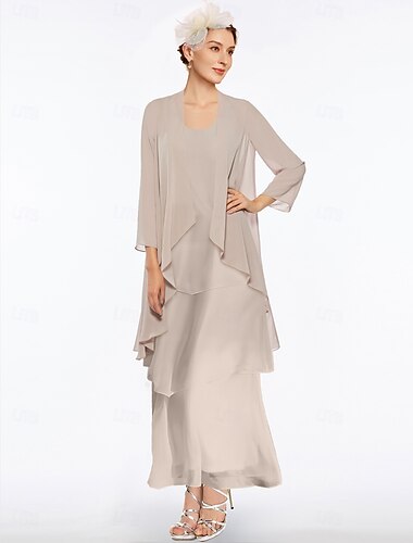 Strand Bruiloft Sheath Moeder van de Bruid Jurk Elegante Eenvoudige V-Hals Enkele Lengte Chiffon Mouwloos met Gelaagd Effen Kleur 2025 gratis maat op maat