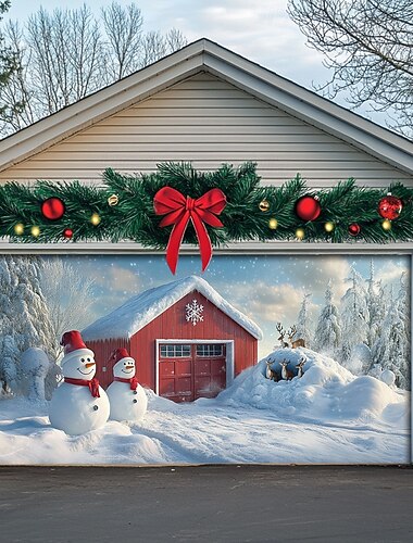  juledørdekorasjoner utendørs garasjeportdeksel julebanner snømann stort julebakteppe for ferie utendørs garasjeport hjem veggdekorasjoner