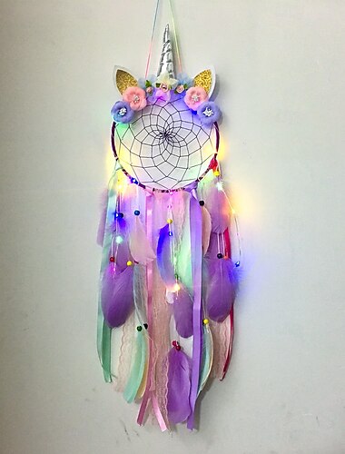 Wohnaccessoires Traumfänger Wanddeko Nachtlicht Traumfänger für Mädchen Schlafzimmer Feder Traumfänger Wohndekoration Einhorn Windspiele Hängende Ornamente schick