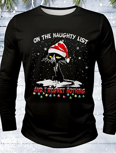  חג המולד בגדי ריקוד גברים חתול כובע חג המולד חולצה קצרה שרוול ארוך חולצה קצרה הדפסת תלת מימד צווארון עגול קצר חולצה חופשה מעצב רחוב קזו'אל שחור קיץ אביב סתיו ביגוד S M L XL XXL XXXL