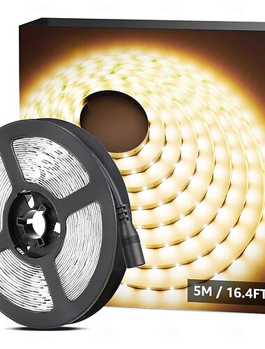  Bande lumineuse LED 12 V DC 5,5 x 2,1 mm, connecteur SMD 2835, 16,6 pi, 5 mètres, ruban lumineux adapté à la maison, à la cuisine, aux fêtes, à Noël, etc. (sans adaptateur secteur)