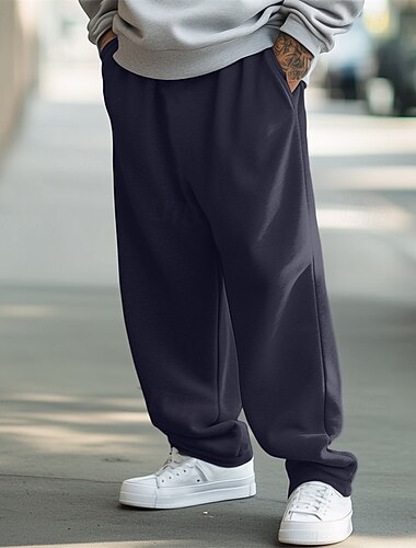  Men's Fleece Pants Sweatpants Joggers Trousers Elastic Waist Baggy Straight Leg Solid Color Plain Breathable Full Length Sports Outdoor Casual Daily Casual / Sporty Athleisure Black Red Micro-elastic