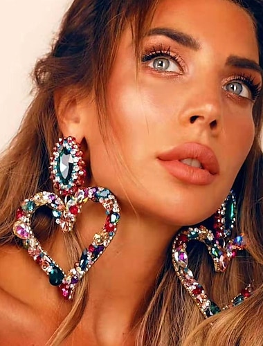  hjerteformede fargerike øredobber i krystall for kvinner – glamorøse rhinestone smykker for bryllup, fester og spesielle anledninger