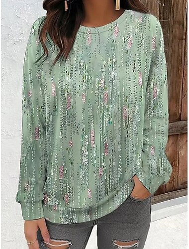  Damen Sweatshirt Pullover Polyester Graphic Strasse Alltagskleidung Bedruckt Brautkleider schlicht Rundhalsausschnitt Langarm Mikro-elastisch Herbst Winter