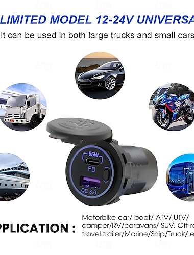  Autoladegerät für Motorrad, 12 V 24 V, USB-C, PD, QC 3.0, USB-Anschlussbuchse für Wohnmobil, Autosteckdose, USB-Anschluss
