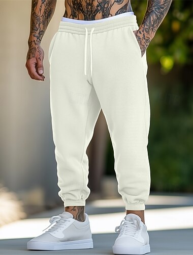  Herre Joggebukser Jogger Bukser Uformelle bukser Vaffelbukser Snorer Elastisk midje عادي Komfort Varm Full lengde utendørs Avslappet Daglig Sport Mote Svart Hvit