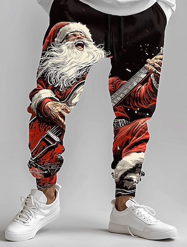  vánoce pánské santa claus tepláky s potiskem santa claus móda ležérní joggers kalhoty kapsa střední pas stahovací šňůrka elastický pas párty večer denní nošení jaro podzim zima 3d tisk regular fit