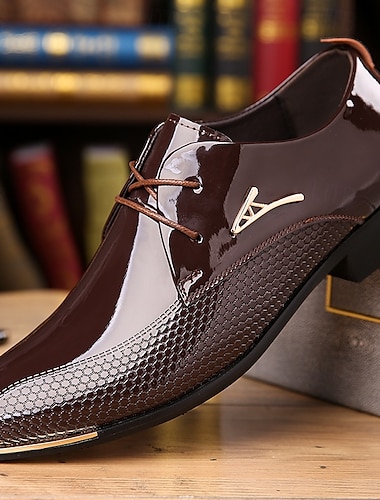  sapatos oxford masculinos de couro envernizado - sapatos sociais elegantes com cadarço e design texturizado para negócios e ocasiões especiais