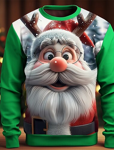  Weihnachten Herren 3D-Druck 3D 3D Zeichentrick Sweatshirts Pullover Sweatshirt Pullover Langarm Sweatshirt Rundhalsausschnitt 3D Lustig 3D-Druck Weihnachten Urlaub Party Rundhalsausschnitt 3D-Druck 3D