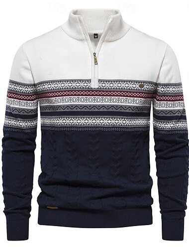  nouveaux pulls à glissière d'automne de haute qualité pour hommes pulls d'hiver chauds en coton pour hommes motifs ethniques pull décontracté pour hommes