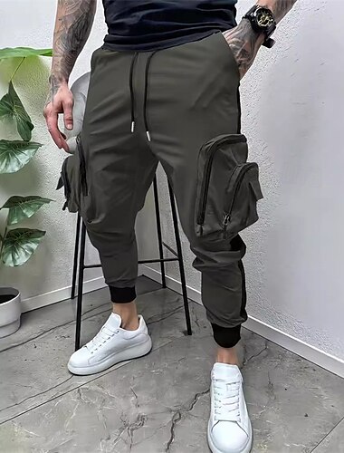  Herren Cargohose Cargohosen Hose Hosen Kordelzug Elastische Taille Multi Pocket Farbblock tragbar Outdoor Täglich Campen und Wandern Modisch Klassisch Schwarz Armeegrün
