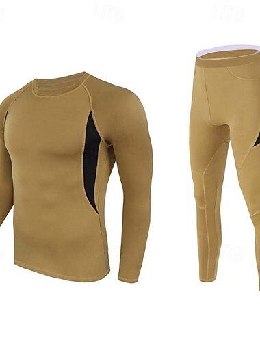  Men's Tracksuit 2 Piece Casual Fall Long Sleeve Thermal Warm Soft Fitness Gym Workout Running Sportswear Activewear Color Block Black Army Green Khaki
