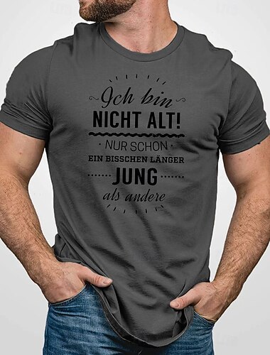  Herre Bogstaver Grafiske tryk ich bin nicht alt T-shirt Afslappet stil Bomuld Kortærmet Grafisk Skjorte Sort Hvid Grå Komfortabel t-shirt udendørs Gade Modedesigner tøj