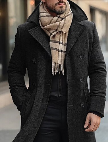  Herren Wintermantel Wollmantel Mantel Trenchcoat Outdoor Freizeitskleidung Herbst Winter Polyester warm Oberbekleidung Bekleidung Modisch Strassenmode Glatt Tasche Kargen Doppelreihiger Verschluss