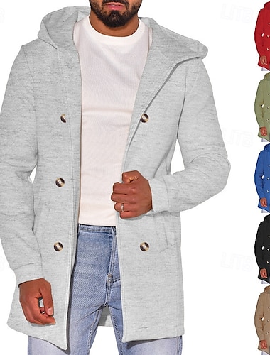  Herren Peacoat Trenchcoat Täglich Urlaub Herbst Winter 50% Baumwolle warm Oberbekleidung Bekleidung Modisch Klassisch Glatt Tasche Mit Kapuze Doppelreihiger Verschluss