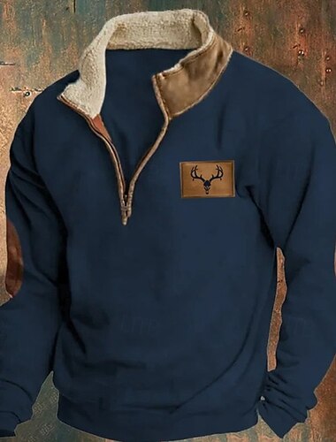  Per uomo Felpa Felpa con cerniera a un quarto Nero Blu marino Marrone Grigio mezza cerniera Color Block Mucca Collage Sportivo Giornaliero Per eventi Vintage Essenziale Informale Autunno inverno