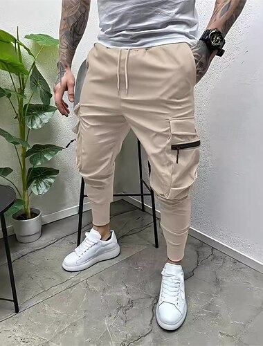  Homens Calças Cargo Calças cônicas Calças Com Cordão Cintura elástica Bolso multi Tecido Vestível Ao ar livre Diário Acampar e Caminhar Moda Clássico Preto Verde Tropa