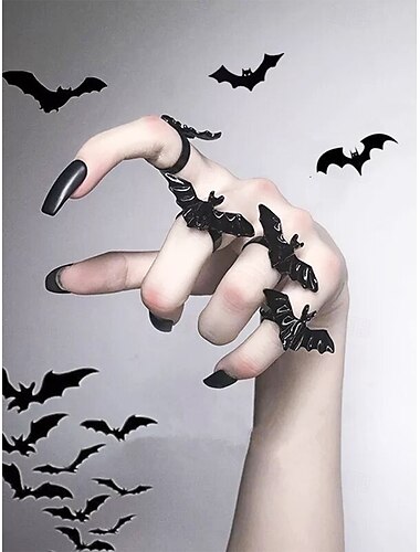  anello pipistrello nero di Halloween – anello regolabile in stile gotico per le donne, perfetto per costumi di Halloween e cosplay