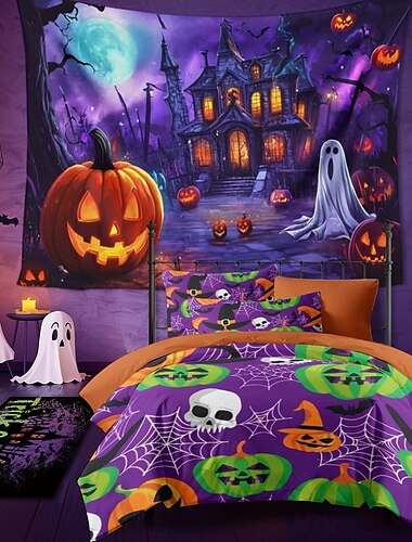  Halloween-Dekorationen, Schwarzlicht-Wandteppich, UV-reaktiv, im Dunkeln leuchtend, Leuchtparty, Spukhaus, psychedelisch, trippig, neblig, hängender Wandteppich, Wandkunst, Wandbild für Wohnzimmer,
