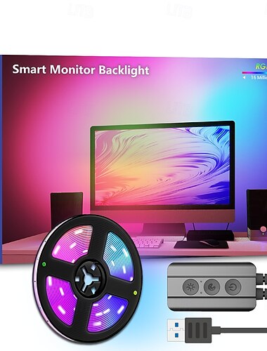  רצועת תאורה אחורית של צג חכם, רצועת LED צבעונית ניתנת להתייחסות ל-Rgbic מסתנכרנת עם תצוגת מסך למחשב ולטלוויזיה, תאורת סביבה צבעונית לספורט אלקטרוני, 30 חרוזי לד/מטר לחוויית משחק משופרת