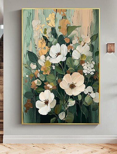  handgemachtes original minimalistisches Blumenölgemälde auf Leinwand abstrakte Textur florale Wandkunst für Wohndekoration mit gespanntem Rahmen ohne Innenrahmen Malerei