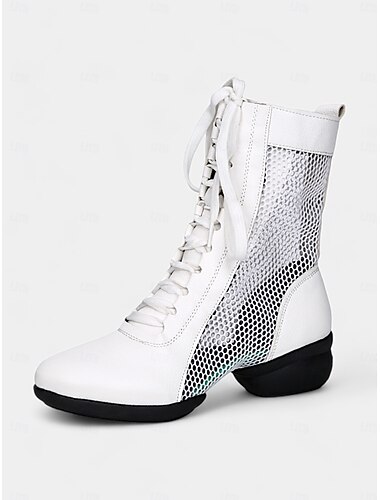  Rote Tanzstiefel zum Schnüren für Damen mit Mesh-Einsätzen und niedrigem Absatz, ideal für Jazz-, Gesellschafts- und lateinamerikanische Tanzvorführungen