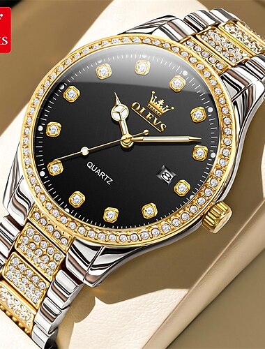  Nové Olevs Olevs značka Pánské ocelové hodinky s diamanty luminiscenční kalendář módní trend jednoduché obchodní quartz hodinky dovolená vodotěsné sportovní Pánské náramkové hodinky