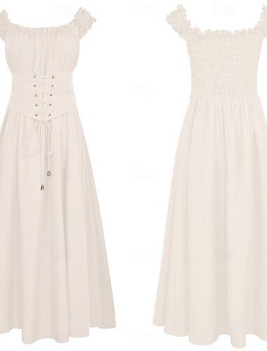  Retro Vintage Medieval Renaissance Maxi Dress Viking Celtic Knight Corset Fancy Dress Women's Celtic Viking Halloween Carnival Performance Party LARP Adults Dress