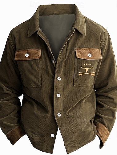  Voor heren Koe Arrow Overhemdjasje Overhemd Lange mouw Vintage Tribal Dagelijks gebruik Herfst winter Overhemden met kraag Dichtknopen 3D-afdrukken 2 zakken 1 stuk Leger Groen Marineblauw Bruin