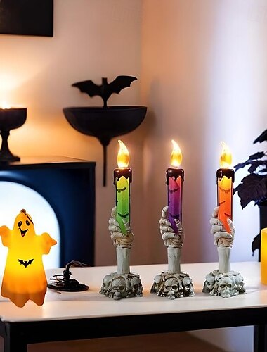  Halloween-Dekorationen, beleuchtete Geister, LED, elektronische Kerzenlichter, leuchten Geister, gruselige Atmosphäre, Dekor-Requisiten, 4/8/16 Stück