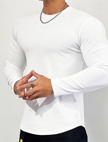 Men's Athletic Shirt Gym Shirt Fitness Shirt Padded Compression Shirt Long Sleeve Tee Tshirt Casual Athleisure Fall Breathable Soft Gym Workout Running Walking Sportswear Activewear Solid Colored