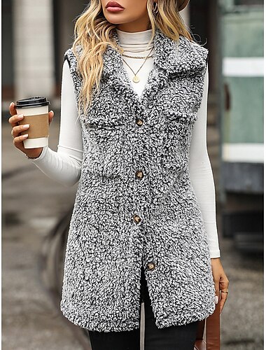  Damen Fleecejacke Fleece-Weste Teddy-Mantel warm halten Atmungsaktiv Tasche Innenfutter aus Fleece Brautkleider schlicht Glatt Urlaub Strasse Freizeitskleidung Ausgehen Einreihiger Verschluss Standard