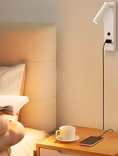  LED Wall Sconce with USB Charging Port Wall Mounted Reading Lamp Bedside Button Switch Wall Lighting Indoor Wall Lights