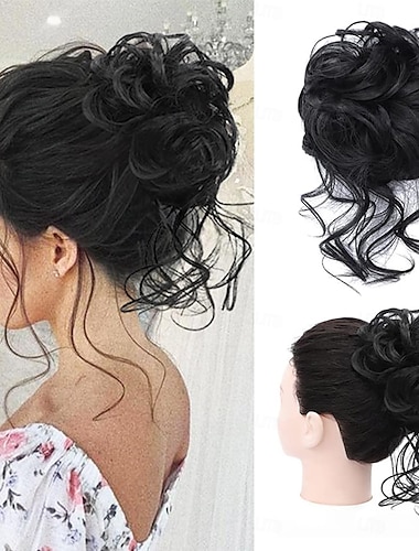  Moños Moño Recortar en Pelo sintético Pedazo de cabello La extensión del pelo Ondulado Fiesta Diario Ropa Cotidiana Rojo Marrón Gris