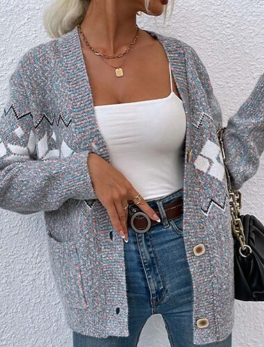  cardigan moche femme ouvert devant tricot tricoté texturé automne hiver nouvel an mode streetwear quotidien manches longues flocon de neige rose gris clair