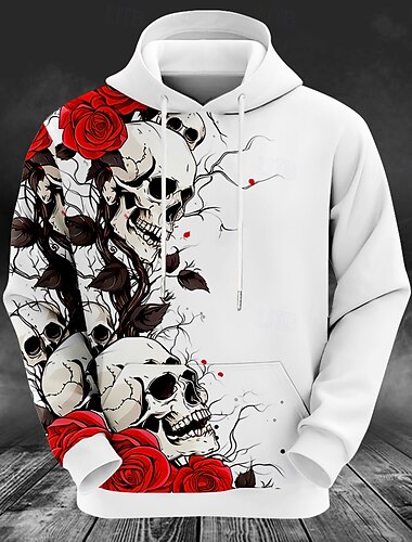  Halloween Homens Floral Abóbora Moletons Moletom Manga Longa Moletom com capuz Com Capuz Moda Impressão 3D Férias Bandagem Branco Vermelho Bolsos Impressão 3D Outono Inverno Designer