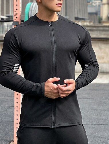  Męskie Sportowa koszula Koszulka gimnastyczna Koszula fitness Wyściełana koszula kompresyjna Pełny zameczek Długi rękaw Top Codzienny Athleisure Jesień Keep Warm Miękka Trening w siłowni Bieganie