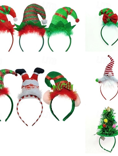  fasce di natale 8 pezzi albero di natale renna copricapo corna elfo testa cappello cima flessibile rosso verde cerchietti per capelli per le feste di natale photo booth