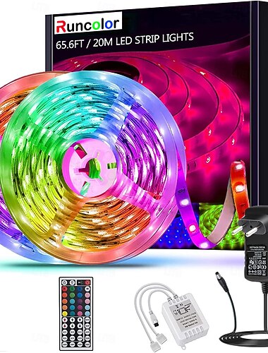  20m 65ft led rgb světelný pás smd 5050 vodotěsný ip65 flexibilní s ir 44 klíčovým ovladačem pro tv ložnici párty domácí dekorace 360 LED 10mm 2x32,8ft