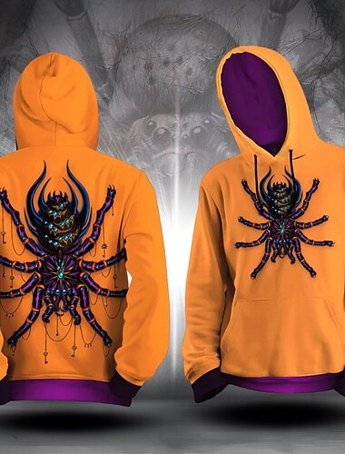  Пауки Толстовка Pullover Хэллоуин 3D Передний карман Графический День королей Назначение Для пары Муж. Жен. Взрослые Хэллоуин Карнавал Маскарад 3D печать Для вечеринок На каждый день