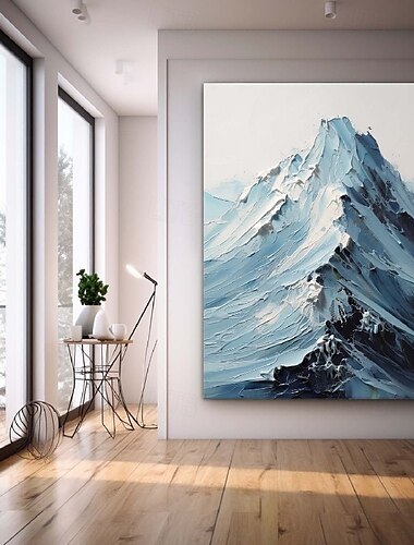  pintura azul e branca com neve pintura de montanha feita à mão arte texturizada espessa pintura a óleo pintada à mão paleta faca pintura de montanha pinturas a óleo 3d personalizadas decoração para