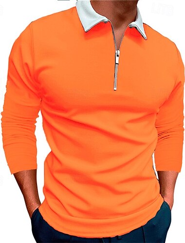  Herr Quarter Zip Polo Golftröja Dagligen Helgdag Kavajslag Långärmad Mode Modern Färgblock Vår & Höst Normal Svart Vit Vin Marinblå Kungsblå Blå Quarter Zip Polo