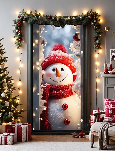  زينة باب عيد الميلاد أغطية الأبواب رجل ثلج عيد الميلاد نسيج الباب ستارة الباب خلفية ديكور لافتة الباب للباب الأمامي مزرعة ديكور حفلات العطلات لوازم داخلية / خارجية