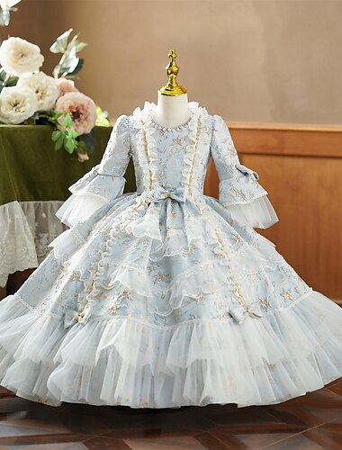  Rokoko Vintage inspiriert Kleid Partykostüm Maskerade Prinzessin Shakespeare Einfarbig Ballkleid Mädchen königlich Halloween Karneval Kindertag Party Geburtstag Ferien Kinder Kleid Ganzjahres