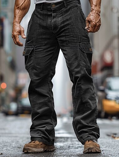  Herren Cargohose Cargohosen Cordhose Hose Hosen Freizeithose Tasche Elastische Taille Multi Pocket Glatt Komfort Weich In voller Länge Outdoor Täglich Ausgehen Modisch Strassenmode Schwarz Braun