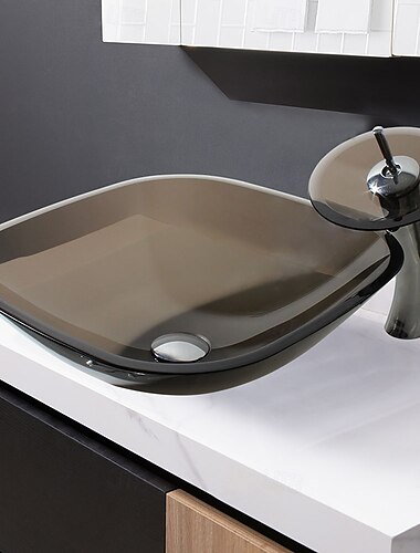  badkamer wastafel boven aanrecht moderne eenvoud transparant glas sanitair rechthoekige badkamer wastafel kast wastafel